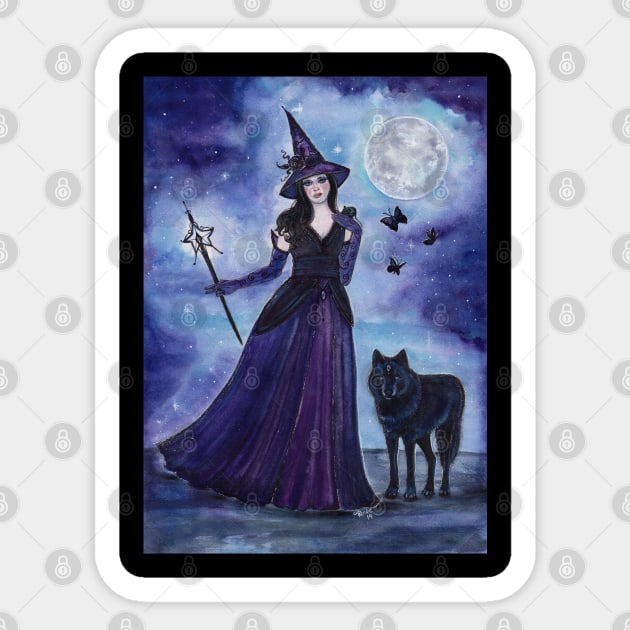 Witch and black wolf by Renee Lavoie Sticker by ReneeLLavoie